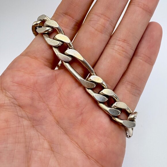 VTG Sterling Silver 925 Heavy Figaro Link Chain Bracelet Size 8.5" Length - Picture 7 of 10